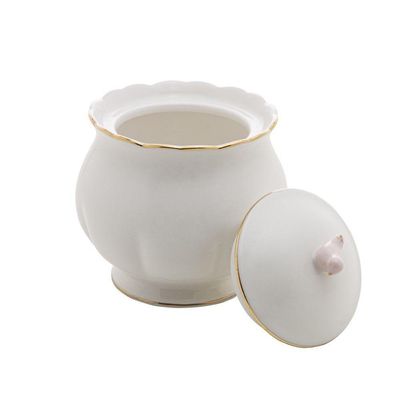 Açucareiro Birds De Porcelana 300ml Branco, Dourado E Rosa Wolff