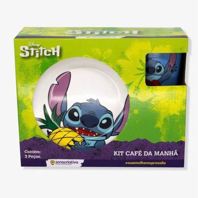 Kit 3 Peças Bowl, Caneca E Prato Stitch Disney