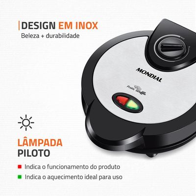 Máquina de Waffle Mondial Waffle Maker GW 01 - Preta Preto