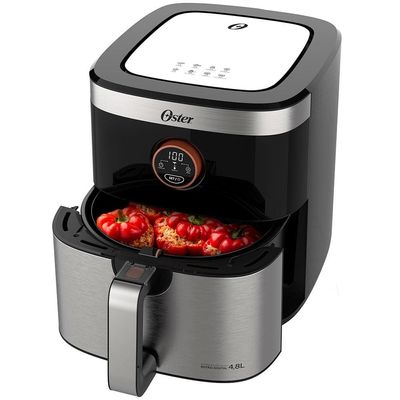 Fritadeira Elétrica Sem Óleo Air Fryer 2 em 1 Oster OFRT660 4,8L com Função Desidratar  Black Inox Preto,Inox / 110