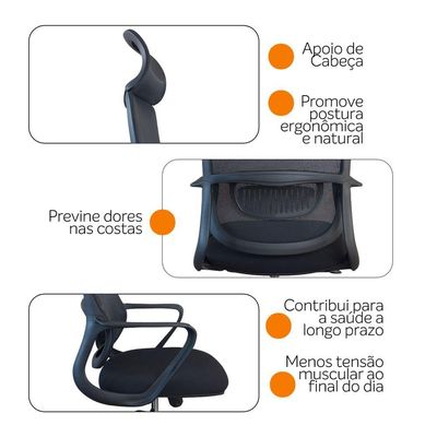 Kit 3 Cadeiras De Escritório Presidente Ergonômica Oficial Corporativa Vinci Apoio Nuca