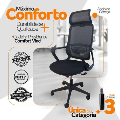 Kit 3 Cadeiras De Escritório Presidente Ergonômica Oficial Corporativa Vinci Apoio Nuca
