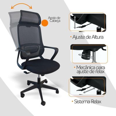 Kit 3 Cadeiras De Escritório Presidente Ergonômica Oficial Corporativa Vinci Apoio Nuca