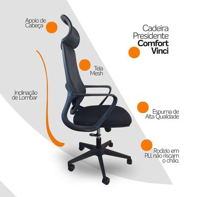 Kit 3 Cadeiras De Escritório Presidente Ergonômica Oficial Corporativa Vinci Apoio Nuca