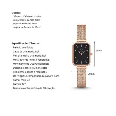 Relógio Feminino Quadrado Casual Elegante Analógico New Port