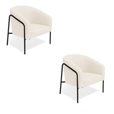 Poltrona Sala Decorativa Kit 2 Stella Base Alta Tubo Preto Veludo Cotelê D03 - D'Rossi Bege