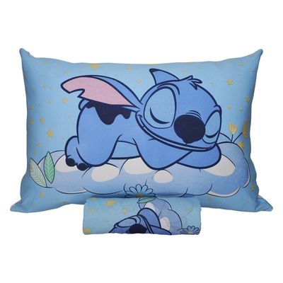 Jogo de Lençol KazzaVip Solteiro Malha Mista 70% Algodão e 30% Poliéster Joy Disney Stitch Dream 02 Peças Azul