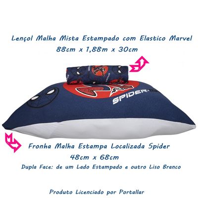 Jogo de Lençol KazzaVip Solteiro Malha Mista 70% Algodão e 30% Poliéster Joy Marvel Spider Trend 02 Peças Azul