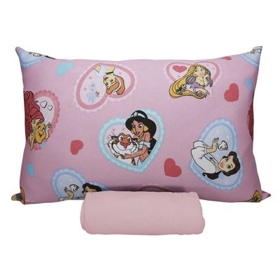 Jogo de Lençol KazzaVip Solteiro Malha 100% Algodão Play Disney Coração de Princesas 02 Peças Rosa