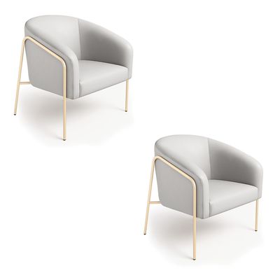 Poltrona Sala Decorativa Kit 2 Stella Base Alta Tubo Champanhe Sintético Cinza D03 - D'Rossi