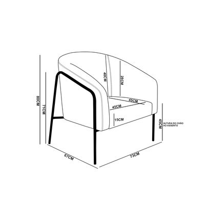 Poltrona Sala Decorativa Kit 2 Stella Base Alta Tubo Champanhe Sintético Cinza D03 - D'Rossi