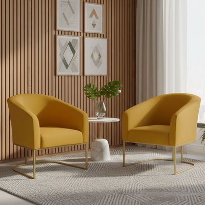 Poltrona Sala Decorativa Kit 2 Stella Base Industrial Dourada Veludo Mostarda D03 - D'Rossi