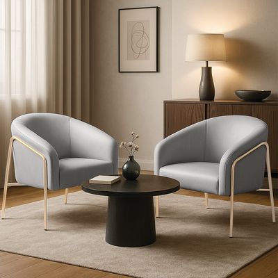 Poltrona Sala Decorativa Kit 2 Stella Base Alta Tubo Champanhe Sintético Cinza D03 - D'Rossi