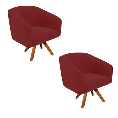 Poltrona Sala Decorativa Kit 2 Stella Base de Madeira Giratória MM30 Veludo Marsala D03 - D'Rossi