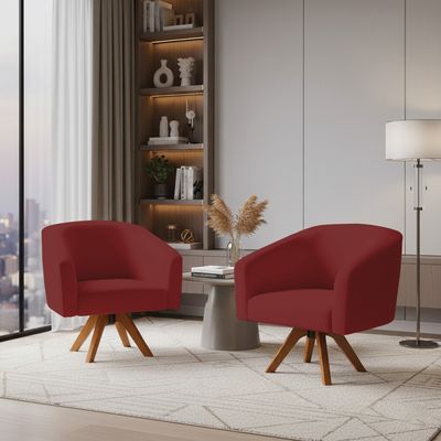 Poltrona Sala Decorativa Kit 2 Stella Base de Madeira Giratória MM30 Veludo Marsala D03 - D'Rossi