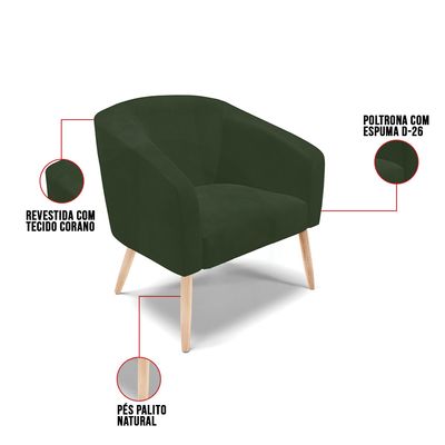 Poltrona Sala Decorativa Kit 2 Stella Pé Palito Natural Sintético PU Verde D03 - D'Rossi