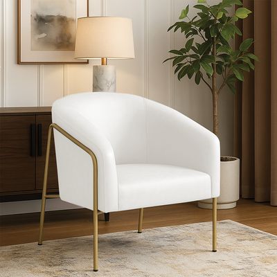 Poltrona Sala Industrial Alta Dourado Stella Sintético PU Branco D03 - D'Rossi