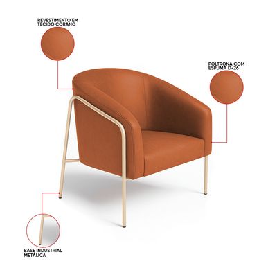 Poltrona Sala Industrial Alta Champanhe Stella Sintético PU Nozes D03 - D'Rossi
