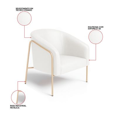 Poltrona Sala Industrial Alta Champanhe Stella Sintético PU Branco D03 - D'Rossi