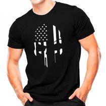 Camiseta Militar Estampada Caveira USA Preto