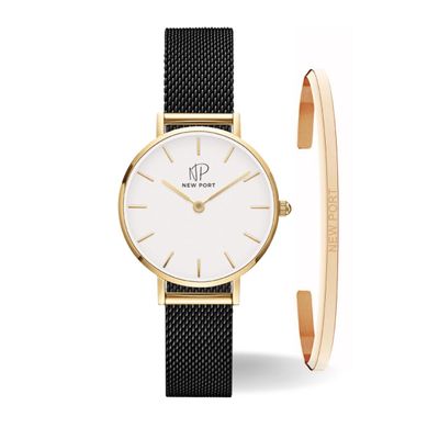 Relógio Feminino Preto Delicado 32mm + Bracelete New Port