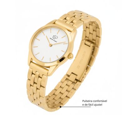 Relógio Feminino Dourado Elegante Delicado Pequeno New Port