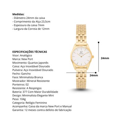 Relógio Feminino Dourado Elegante Delicado Pequeno New Port