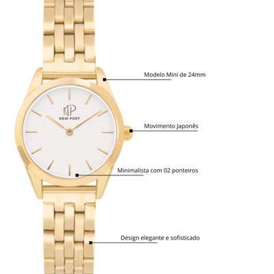 Relógio Feminino Dourado Elegante Delicado Pequeno New Port