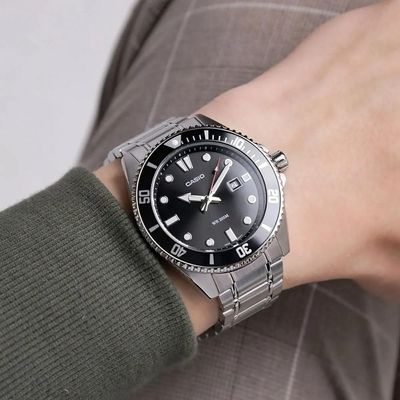 Relógio Casio Masculino Ref:Mdv-107d-1a1vdf Duro Diver Prateado