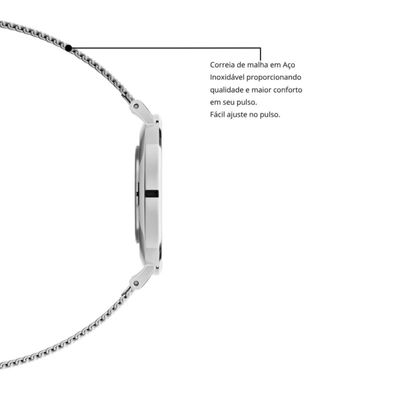 Relógio Feminino Prata Elegante Delicado 32mm Com Bracelete