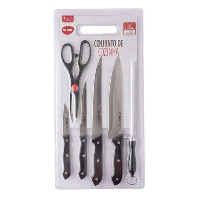 CONJUNTO DE COZINHA CLINK FACA, TESOURA, TÁBUA E CHAIRA