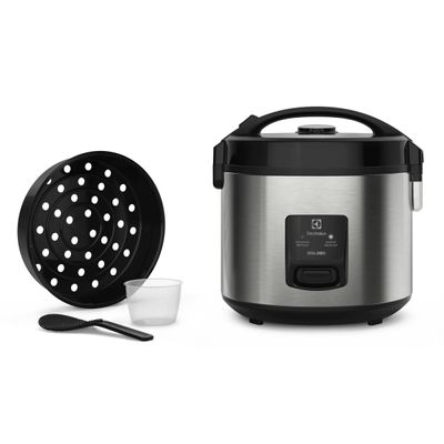 Panela Elétrica de Arroz Electrolux Efficient ERC20 por Rita Lobo com Trava de Segurança 3,5L – Inox e Preta Preto,Aço escovado / 110