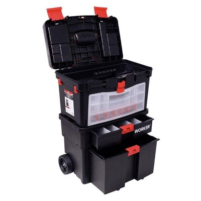 Caixa Plástica Para Ferramentas 24,5'' Com Rodas E Gavetas Worker
