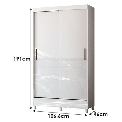 Guarda Roupa Solteiro 2 Portas De Correr Com Pés Fit Branco Brilho - Santos Andirá