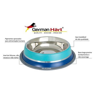Comedouro Inox Dual Azul G 850ml Para Pets - Germanhart