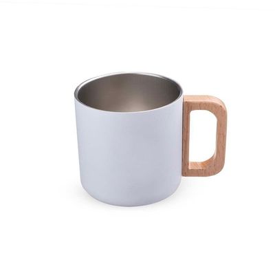 Caneca Térmica 400ml Parede Dupla Com Alça De Bambu Branca