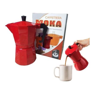 Cafeteira Italiana Vermelha 6 Xicaras Moka Grande Cafe Expresso Cafezinho Manual