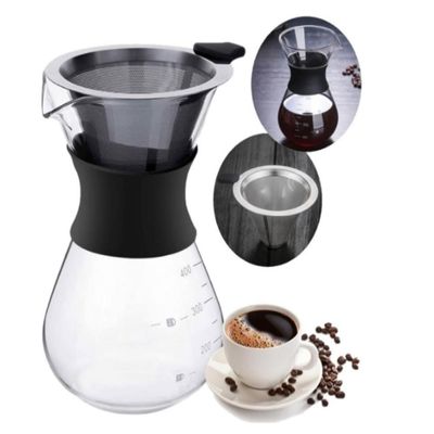 Cafeteira Vidro Com Coador Inox Filtro Passador Cafe 400ml Bule Jarra Manual Boro Borossilicato