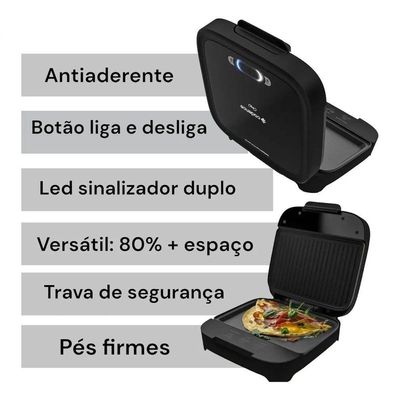 Sanduicheira Elétrica Cadence SAN400-127 750W Antiaderente Luz Indicadora Porta Fio 110V