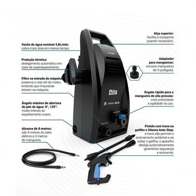 Lavadora de Alta Pressão 1800psi Philco Force 1600W PLP2800 110V