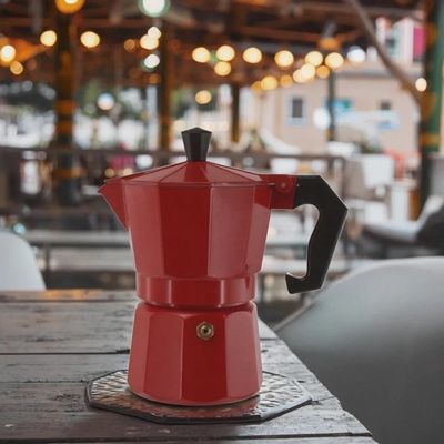 Cafeteira Italiana Vermelha 6 Xicaras Grande Cafe Expresso Cafezinho Manual Premium Vintage Luxo