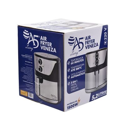 Airfryer 5,2L Fritadeira Sem Óleo Antiaderente Veneza Inox 220V