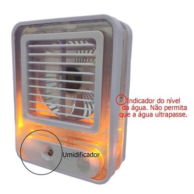 Ventilador Umidificador De Mesa Touch 3 Velocidades Led Usb Portatil Silencioso