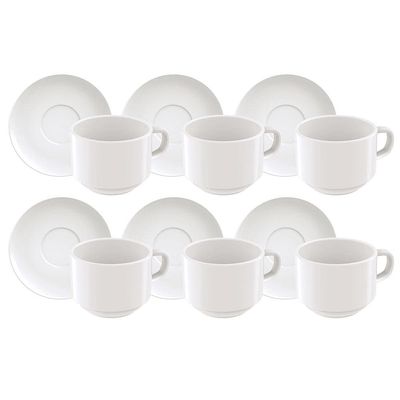 Conjunto com 6 Xícaras e Pires para Chá Tramontina Paola em Porcelana Branca - 240 ml