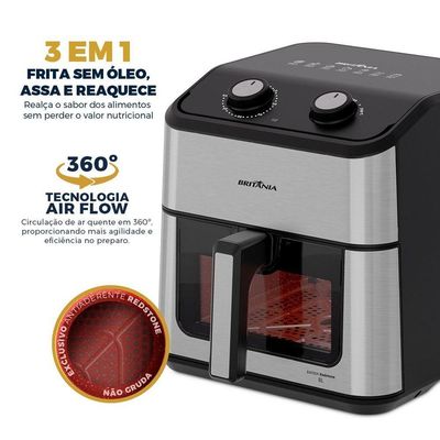Air Fryer Britânia 8L Redstone Visor Glass BAF80A 220V