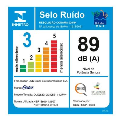 Liquidificador Oster OLIQ520 Preto com Copo de Vidro, 1250W e 10 Velocidades Preto / 110