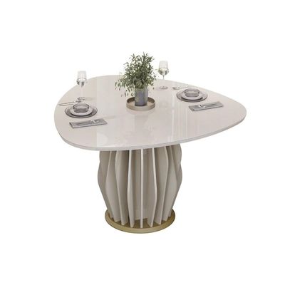 Mesa Jantar Tokyo c/ Tampo Madeirado c/ Vidro OrgÃ¢nico 136cm Off White/Off White DJ Móveis