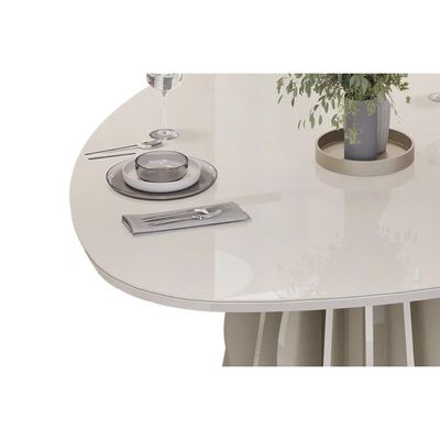 Mesa Jantar Tokyo c/ Tampo Madeirado c/ Vidro OrgÃ¢nico 136cm Off White/Off White DJ Móveis