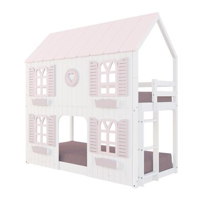 Beliche Montessoriano Casinha Bela Com Coração 4 Janelas Venezianas MadeiraMaciça Branco/rosa Housin