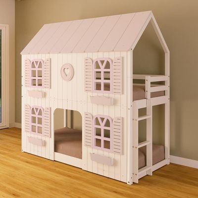 Beliche Montessoriano Casinha Bela Com Coração 4 Janelas Venezianas MadeiraMaciça Branco/rosa Housin